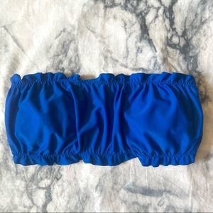 NWOT Hollister Ruffle Ruched Royal Blue Padded Strapless Bandeau Bikini Top S